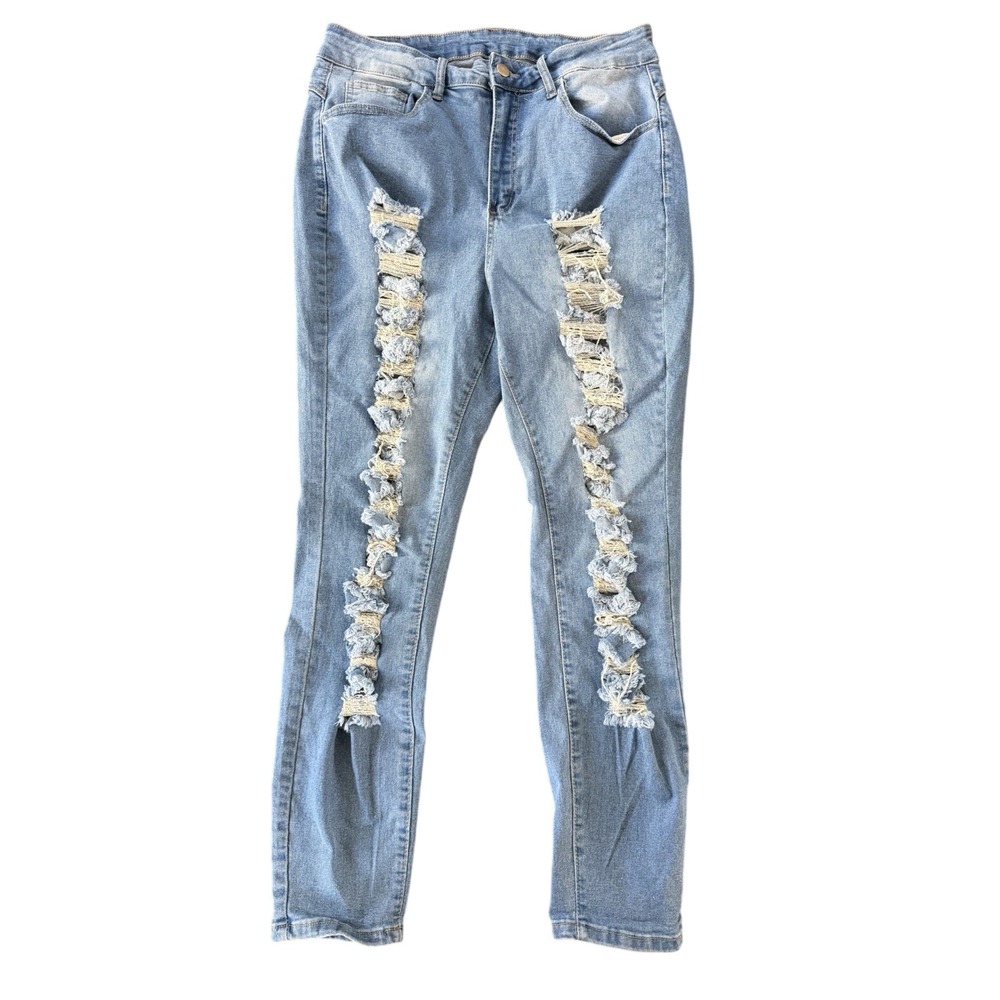 SHEIN Curve Women's 1XL Ladder Distressed Skinny Jeans | SKU 0121